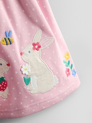JoJo Maman Bébé Rose Pink Bunny Appliqué Ruffle Shoulder Dress - Image 6 of 6