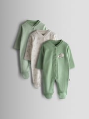 JoJo Maman Bébé Green Sheep Cotton Footed 3 Pack Sleepsuit - Image 1 of 10
