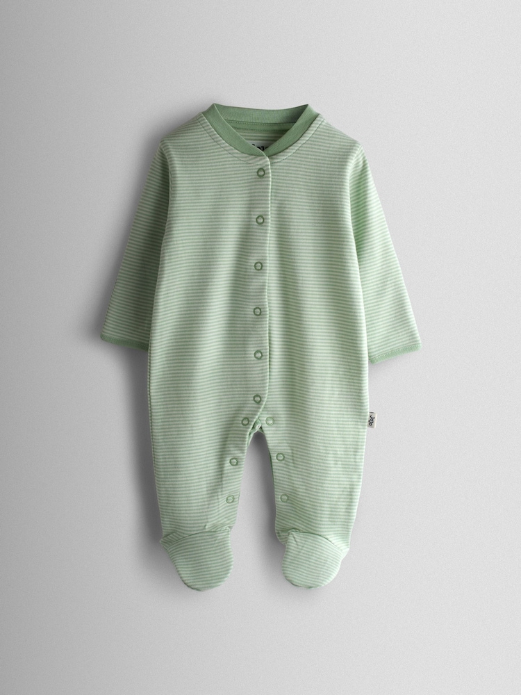 JoJo Maman Bébé Green Sheep Cotton Footed 3 Pack Sleepsuit - Image 2 of 10 JoJo Maman Bébé Green Sheep Cotton Footed 3 Pack Sleepsuit - Image 2 of 10