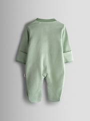 JoJo Maman Bébé Green Sheep Cotton Footed 3 Pack Sleepsuit - Image 3 of 10