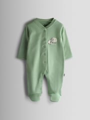 JoJo Maman Bébé Green Sheep Cotton Footed 3 Pack Sleepsuit - Image 4 of 10