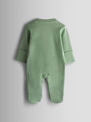 JoJo Maman Bébé Green Sheep Cotton Footed 3 Pack Sleepsuit - Image 5 of 10