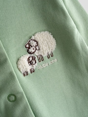 JoJo Maman Bébé Green Sheep Cotton Footed 3 Pack Sleepsuit - Image 9 of 10