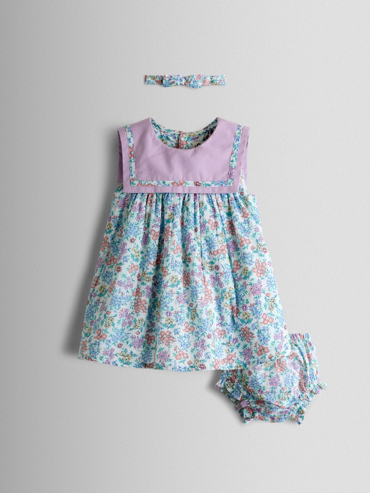 JoJo Maman Bébé Ditsy Floral Sailor Baby Dress and Headband Set - Bild 1 von 8