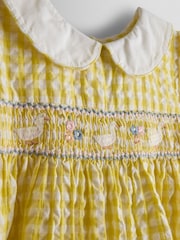 JoJo Maman Bébé Yellow Duck Appliqué Smocked Dress - Image 7 of 8