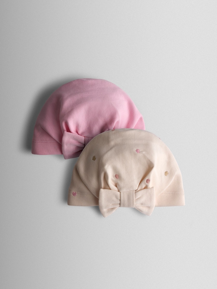 JoJo Maman Bébé Cream Heart Embroidered 2-Pack Turbans - Image 1 of 6