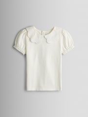 JoJo Maman Bébé Rose Pink Broderie Collar T-Shirt & Printed Tulle Skirt Set - Image 2 of 7