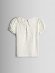 JoJo Maman Bébé Rose Pink Broderie Collar T-Shirt & Printed Tulle Skirt Set - Image 3 of 7