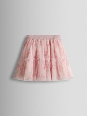 JoJo Maman Bébé Rose Pink Broderie Collar T-Shirt & Printed Tulle Skirt Set - Image 5 of 7