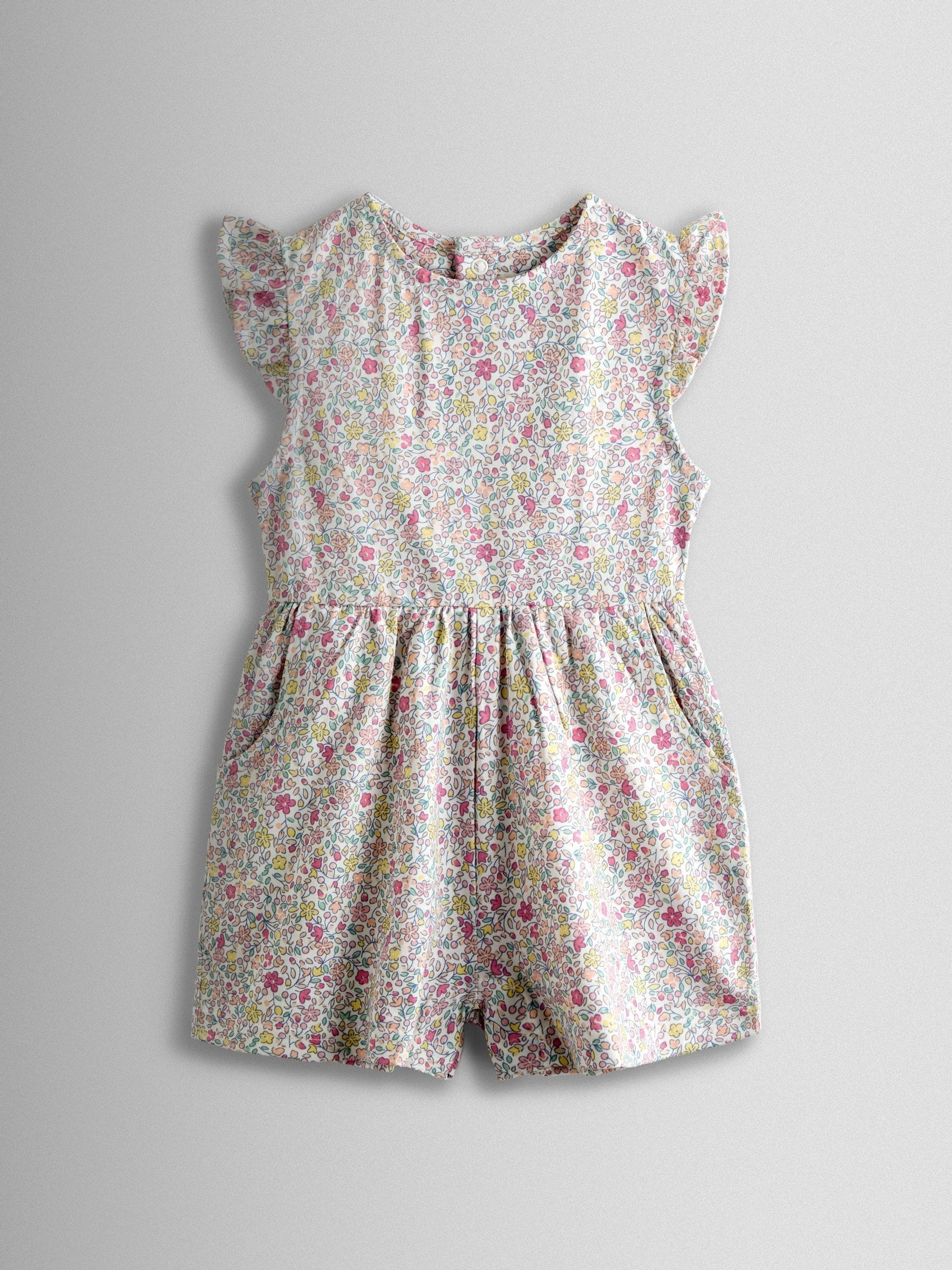 Jojo Maman Bébé Light/Pink Ruffle Shoulder Playsuit