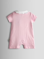 JoJo Maman Bébé Pink Strawberry Embroidered Organic Cotton Short Sleeve Sleepsuit - Image 3 of 4