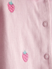 JoJo Maman Bébé Pink Strawberry Embroidered Organic Cotton Short Sleeve Sleepsuit - Image 4 of 4