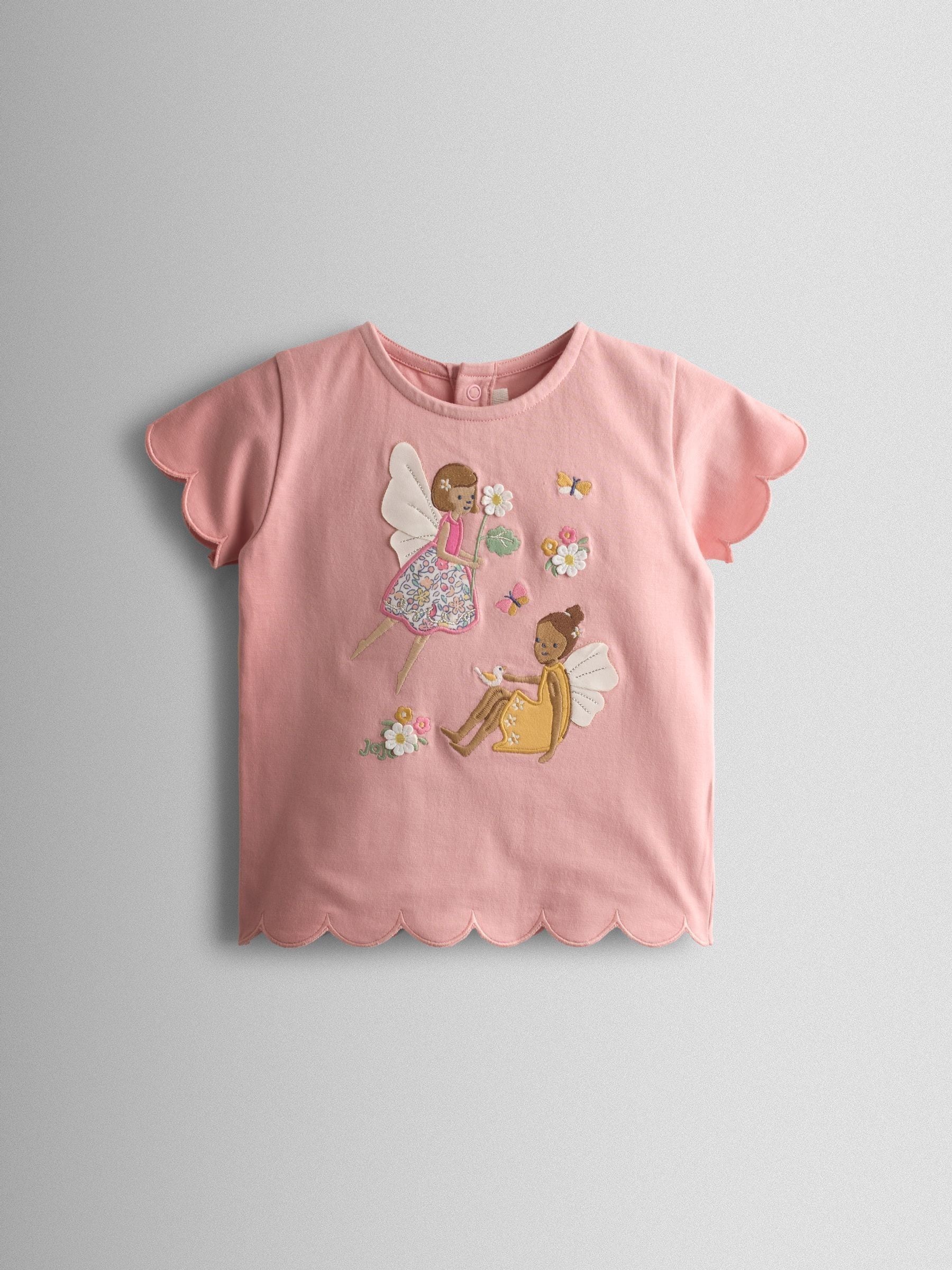 Jojo Maman Bébé Pink Fairy Appliqué Scalloped T-Shirt