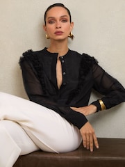 Atelier Black Gigi Atelier Sheer Ruffle-Trim Blouse - Image 1 of 6