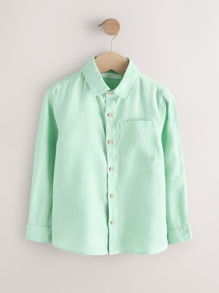 Verde claro - Camisa de lino de manga larga (3 - 16 años) - Imagen 1 de 4