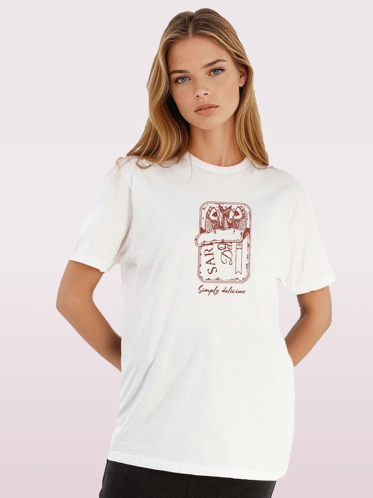 Brands In White Sardines Simply Delicious Graphic T-Shirt - Image 1 of 5