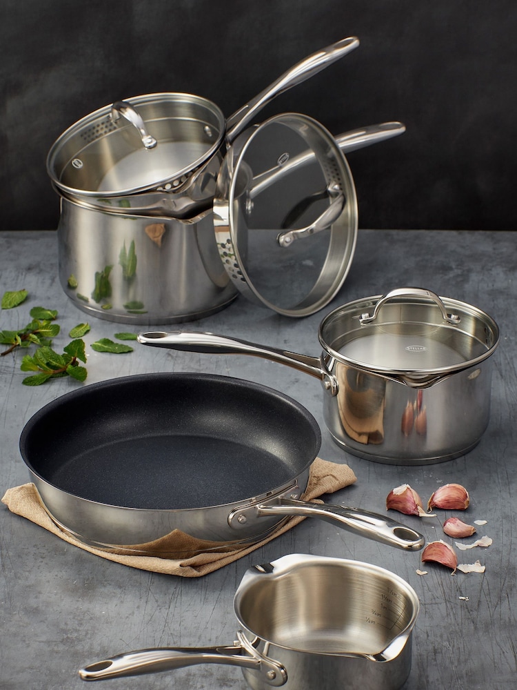Stellar 5 Piece Silver 7000 Draining Saucepan Set - Image 1 of 3 Stellar 5 Piece Silver 7000 Draining Saucepan Set - Image 1 of 3