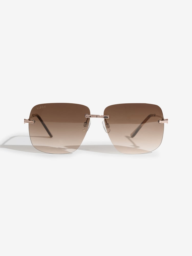 Lipsy Brown Square Rimless Sunglasses - Image 1 of 3