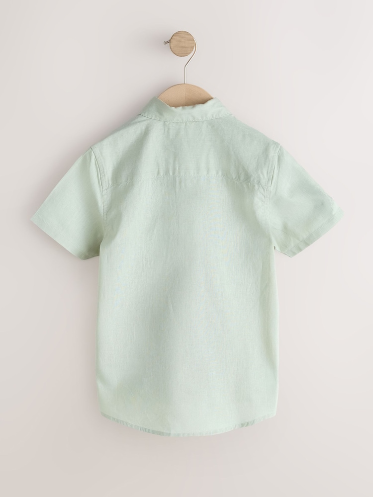 Green Short Sleeve Linen Blend Shirt (3-16yrs) - Image 2 of 4 Green Short Sleeve Linen Blend Shirt (3-16yrs) - Image 2 of 4