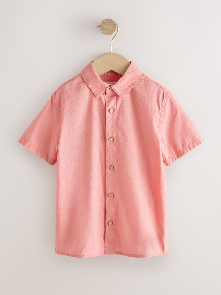 Coral Pink Short Sleeve Linen Blend Shirt (3-16yrs) - Image 1 of 4