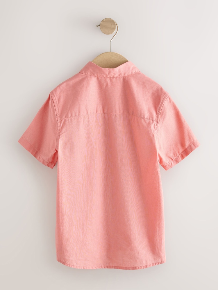 Coral Pink Short Sleeve Linen Blend Shirt (3-16yrs) - Image 2 of 4
