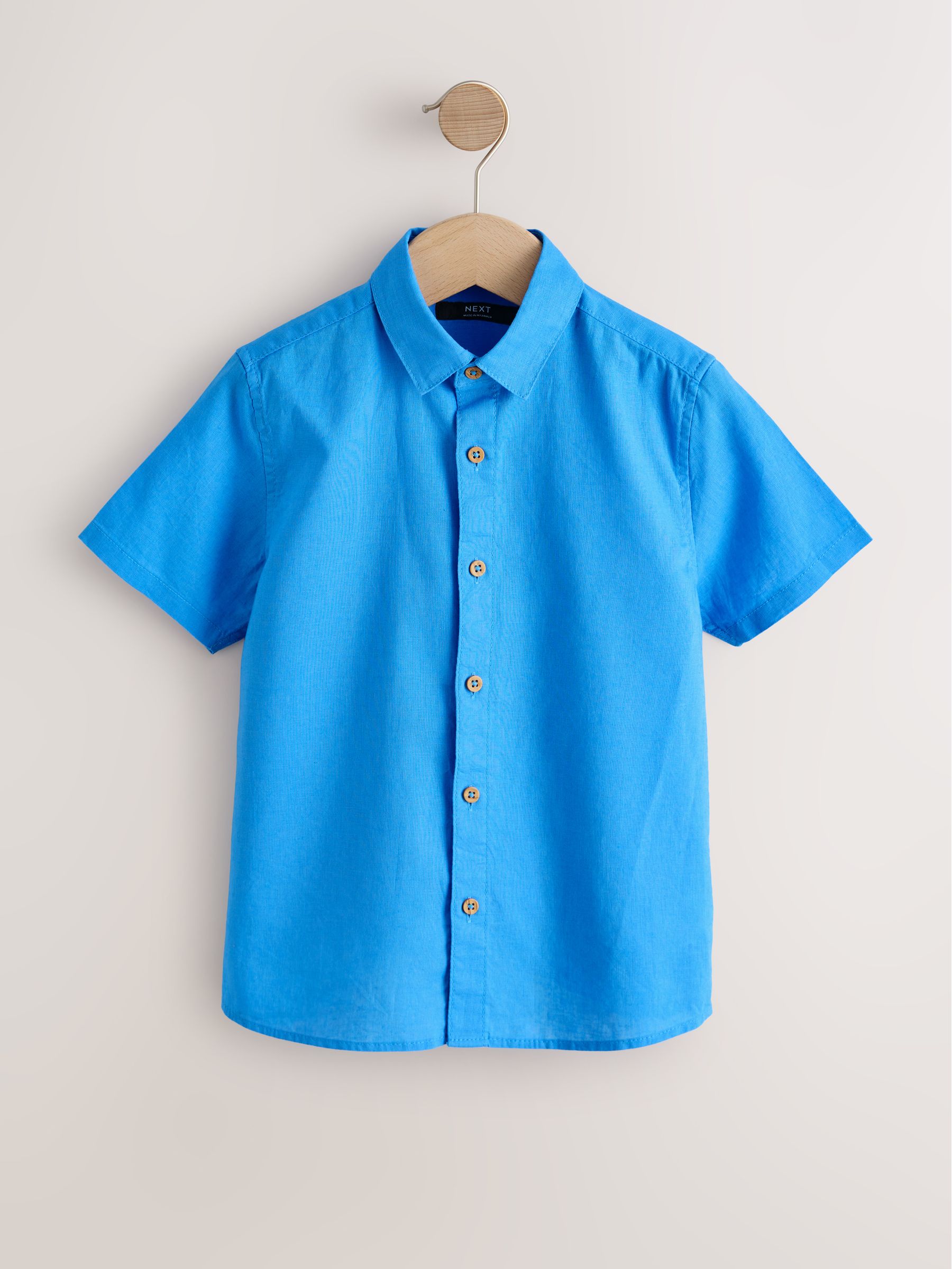 Buy Bright Blue Short Sleeve Linen Blend Shirt (3-16yrs) from the