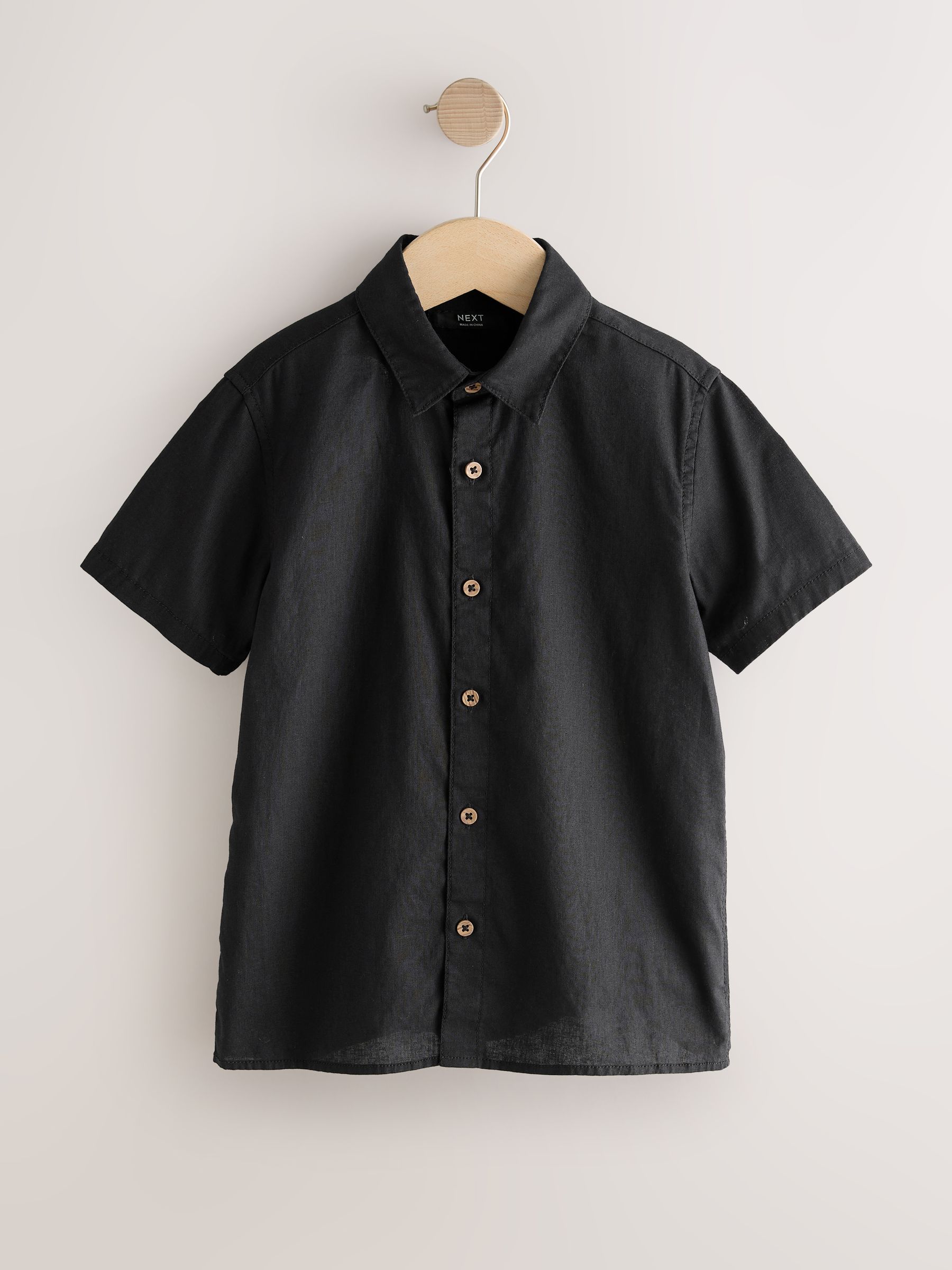 Buy Black Short Sleeve Linen Blend Shirt (3-16yrs) from Next Romania