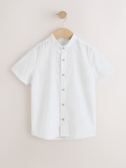 Balts - Short Sleeve Linen Blend Grandad Collar Shirt (3-16yrs) - Attēls 1 no 4