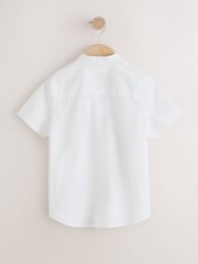 Balts - Short Sleeve Linen Blend Grandad Collar Shirt (3-16yrs) - Attēls 2 no 4