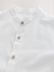 Balts - Short Sleeve Linen Blend Grandad Collar Shirt (3-16yrs) - Attēls 3 no 4