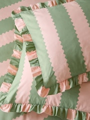 Wylder PinkGreen Birdie Stripe Ruffle Pillowcases Pair - Image 1 of 1