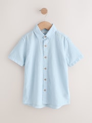 Pale Blue Short Sleeve Linen Blend Shirt (3-16yrs) - Image 1 of 4