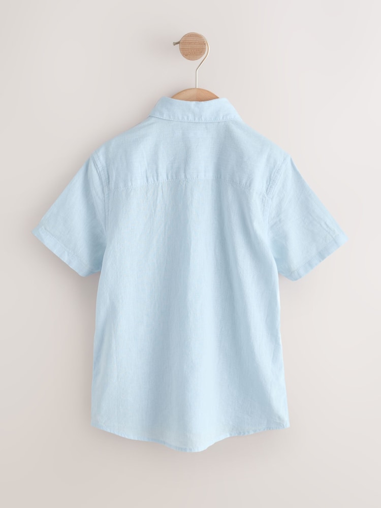 Pale Blue Short Sleeve Linen Blend Shirt (3-16yrs) - Image 2 of 4
