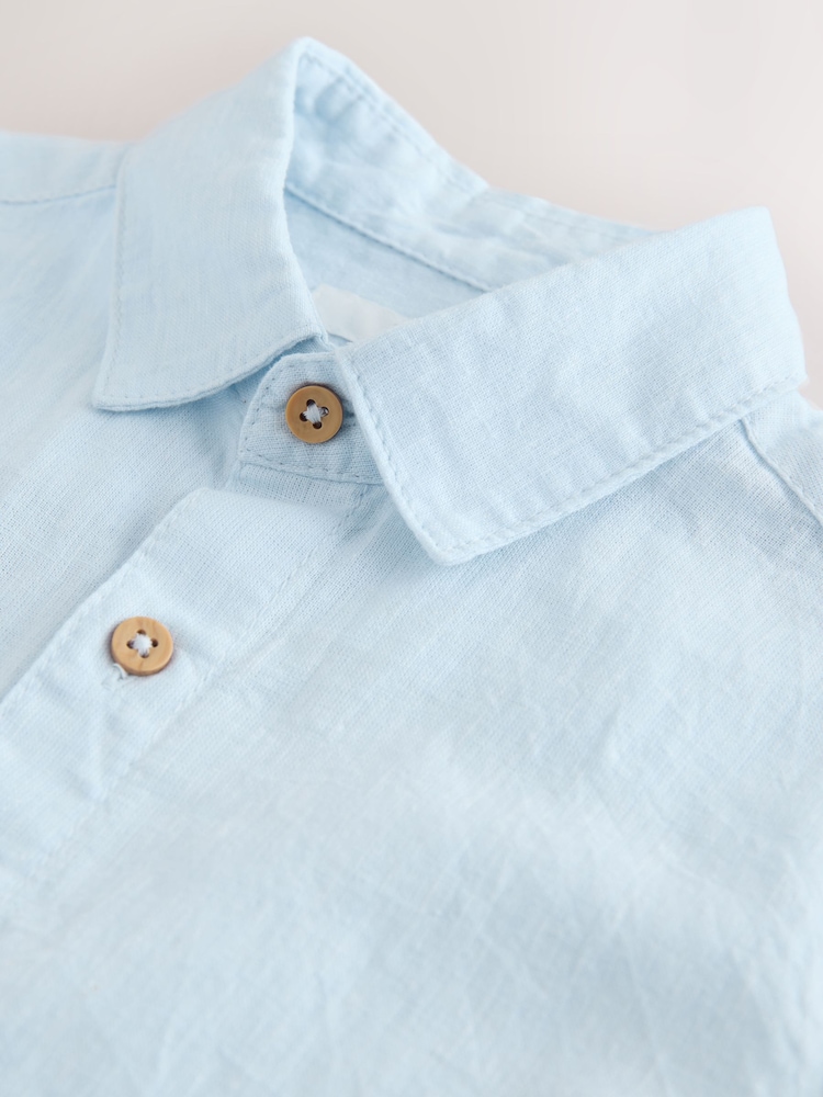 Pale Blue Short Sleeve Linen Blend Shirt (3-16yrs) - Image 4 of 4