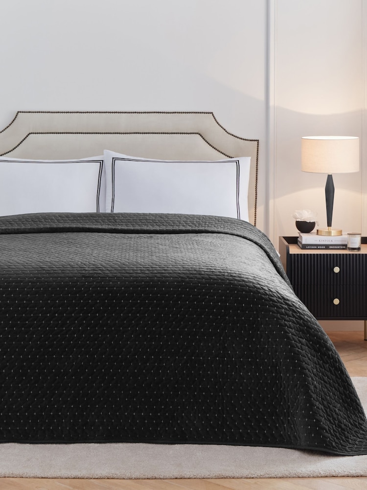 Paoletti Black Henley Pin-Cord Bedspread - Image 1 of 5