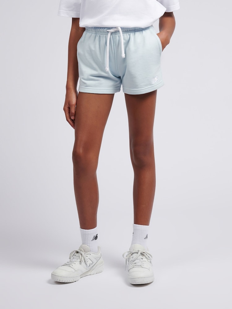 New Balance Blue French Terry Small Logo Shorts - Image 1 of 8 New Balance Blue French Terry Small Logo Shorts - Image 1 of 8