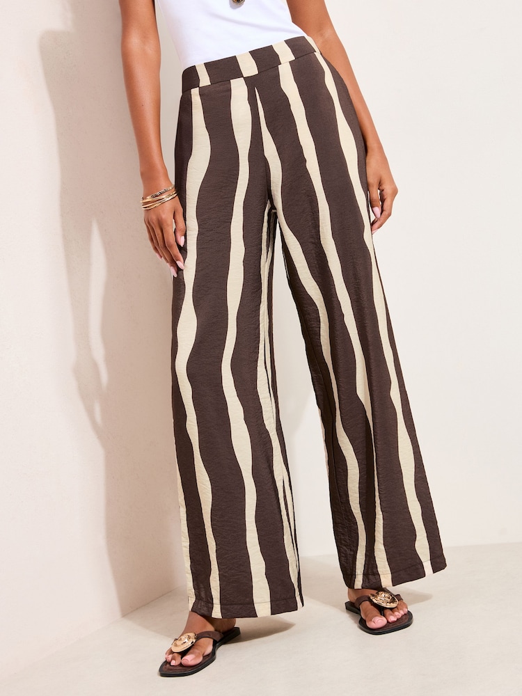 Friends Like These Brown Elasticated Waist Wide Leg Trousers - Image 1 of 4 Friends Like These Brown Elasticated Waist Wide Leg Trousers - Image 1 of 4