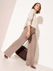 Friends Like These Neutral Petite Ripple Texture Wide Leg Trousers - Image 3 of 5