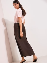 Friends Like These Purple Lace Trim Split Satin Maxi Skirt - Image 3 of 5