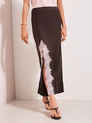 Friends Like These Purple Lace Trim Split Satin Maxi Skirt - Image 5 of 5