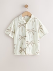 Ecru Palm Embroidery - Cămașă cu guler revere și mânecă scurtă (3-16ani) - Imaginea 1 din 4