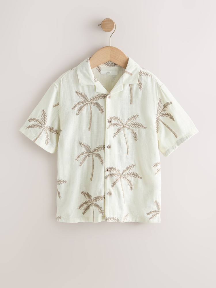 Ecru Palm Embroidery - Cămașă cu guler revere și mânecă scurtă (3-16ani) - Imaginea 1 din 4 Ecru Palm Embroidery - Cămașă cu guler revere și mânecă scurtă (3-16ani) - Imaginea 1 din 4