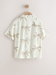 Ecru Palm Embroidery - Cămașă cu guler revere și mânecă scurtă (3-16ani) - Imaginea 2 din 4