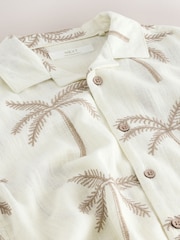 Ecru Palm Embroidery - Cămașă cu guler revere și mânecă scurtă (3-16ani) - Imaginea 4 din 4