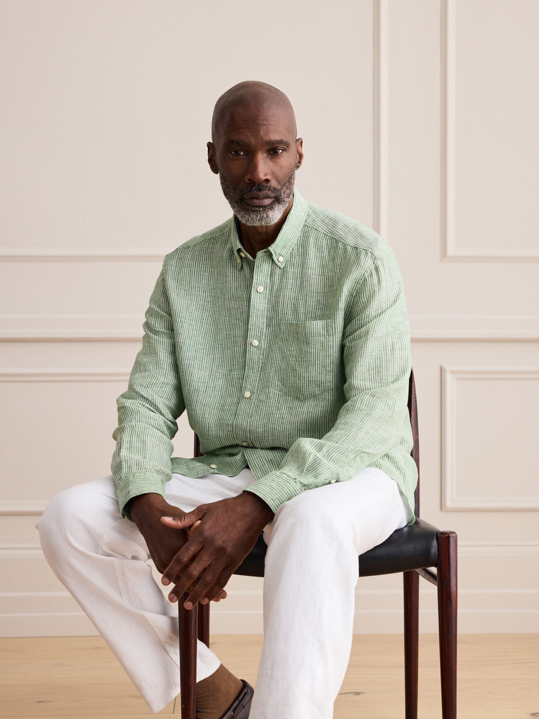 Buy Green Stripe Long Sleeve Signature 100% Linen Shirt from Next