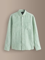 Green Stripe Long Sleeve Signature 100% Linen Shirt - Image 6 of 8
