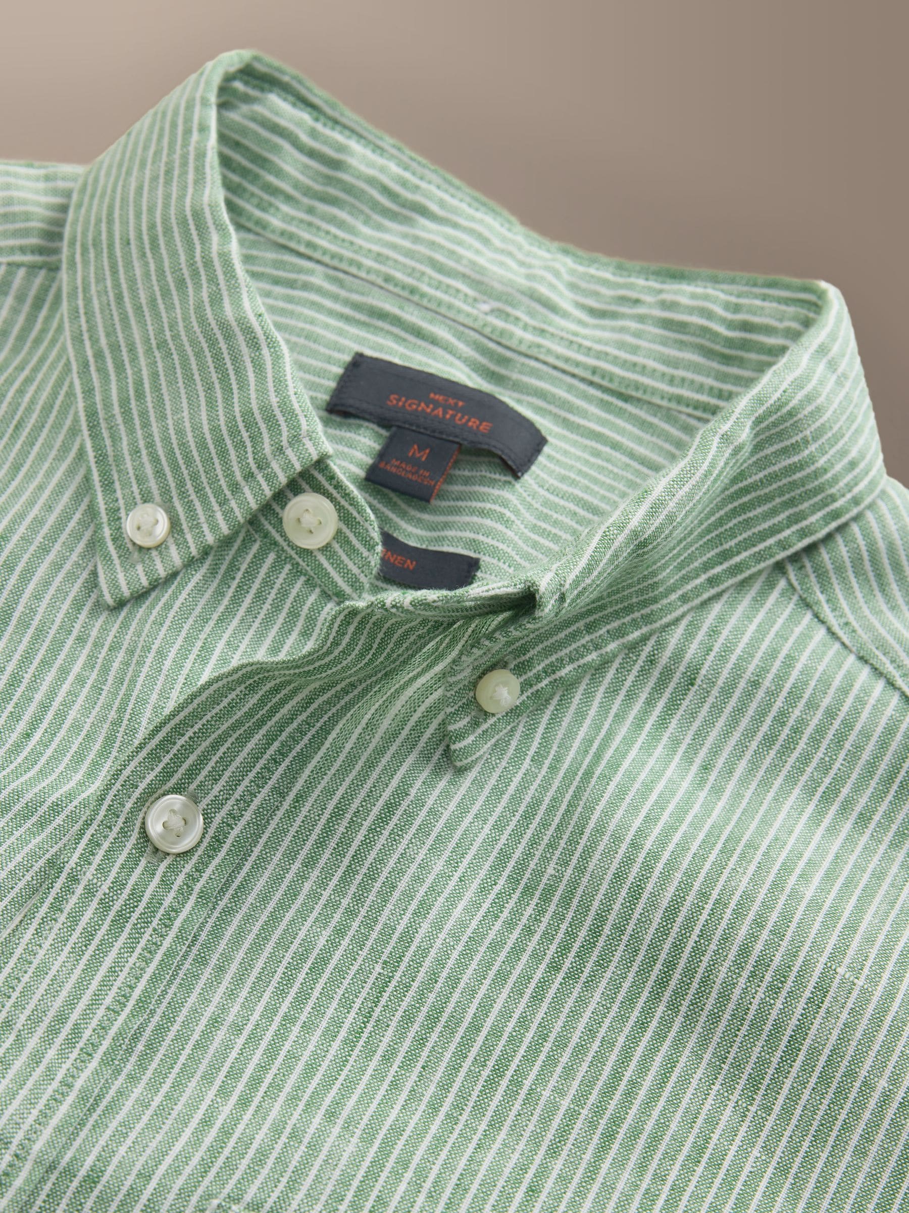 Buy Green Stripe Long Sleeve Signature 100% Linen Shirt from Next