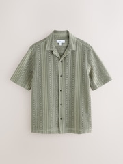 Verde kaki - Stripe Crochet Short Sleeve Shirt - Immagine 1 di 3