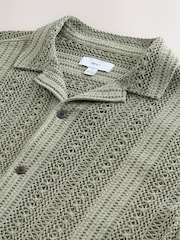 Verde kaki - Stripe Crochet Short Sleeve Shirt - Immagine 2 di 3