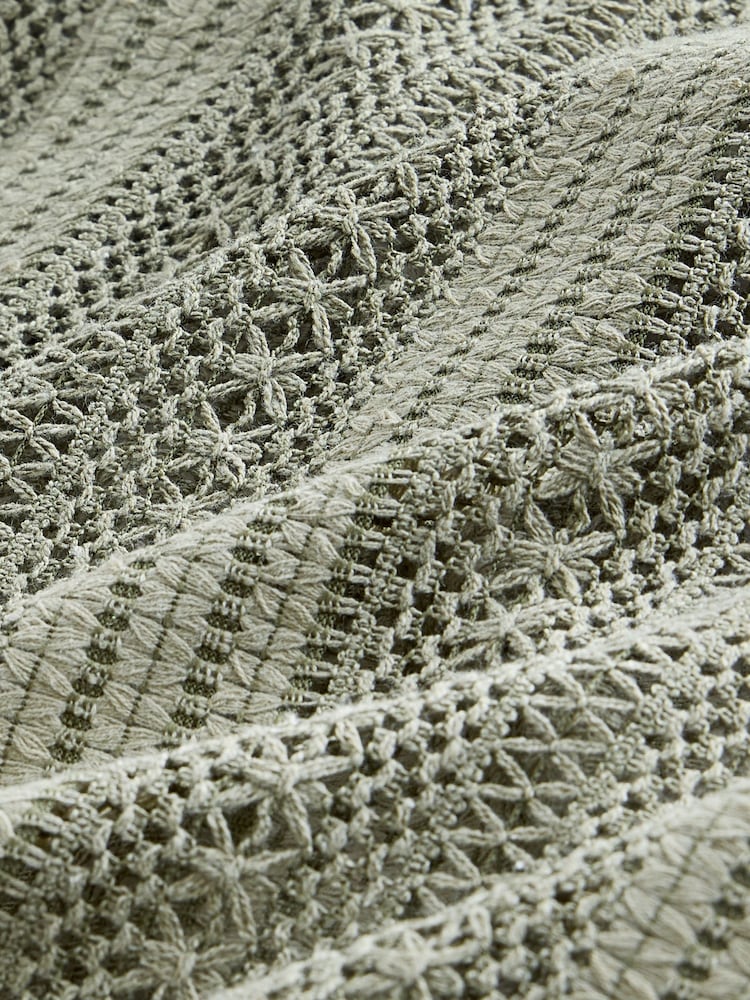 Verde kaki - Stripe Crochet Short Sleeve Shirt - Immagine 3 di 3